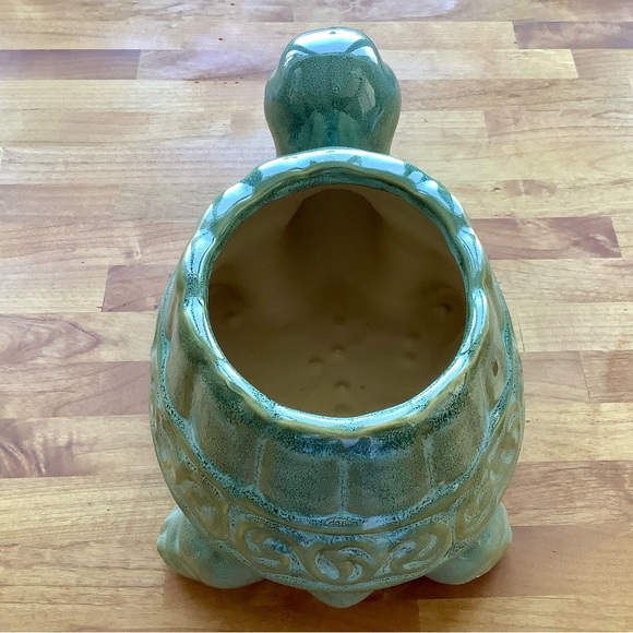 SOLD - Green Glazed Ceramic Turtle Planter - Picture 6 of 8